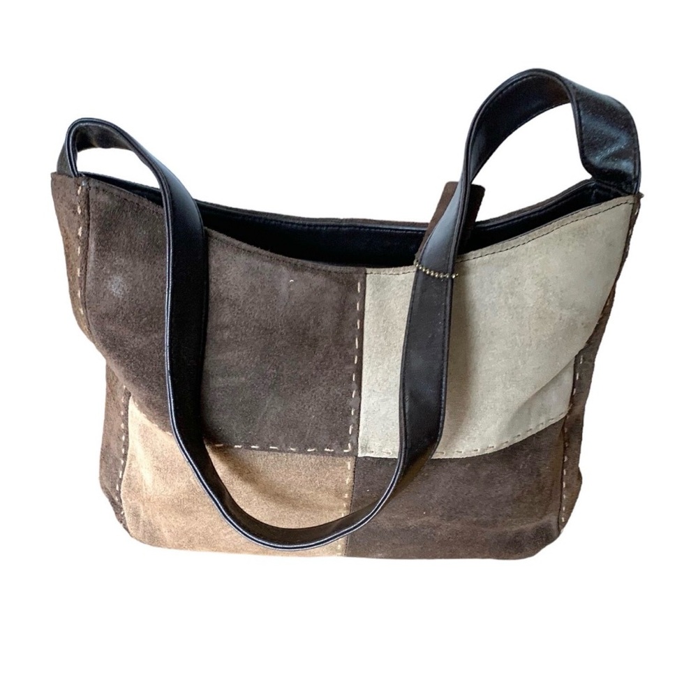 Genuine Sonoma Jean Company Suede(?) Brown/Camel Tan Patchwork Shoulder HANDBAG - Picture 2 of 9